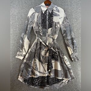 Kirna Zabete  Abstract Stars High-Low Dress W&B  M NWOT